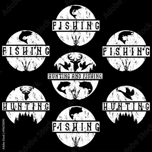 Set of grunge vintage hunting and fishing labels