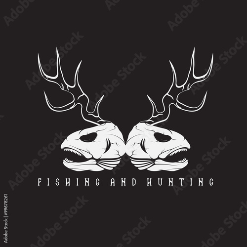 hunting and fishing vintage emblem with skulls of animals