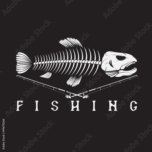 vintage fishing emblem with skeleton of trout