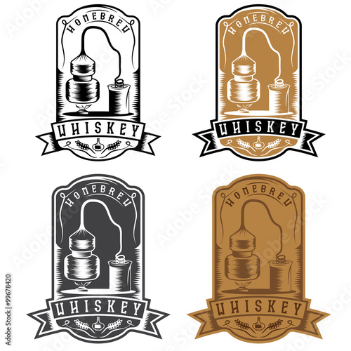 vintage vector labels of whiskey with home alcohol machine