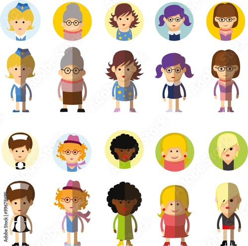 Wallpaper Mural Set of vector cute character avatar icons in flat design  Torontodigital.ca