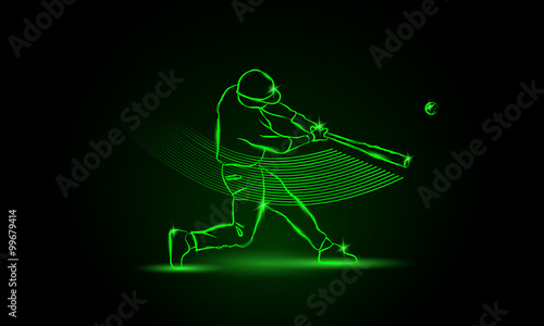 Baseball. The player hit the ball. neon style
