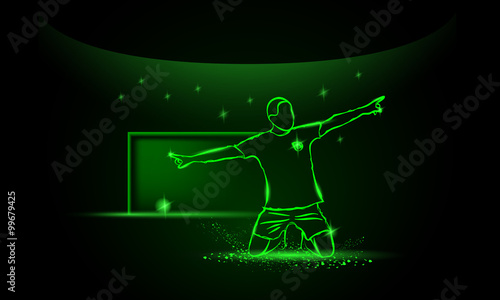 soccer player. celebrating a goal, neon style
