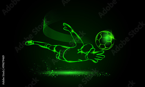 soccer save from the goalkeeper. neon style