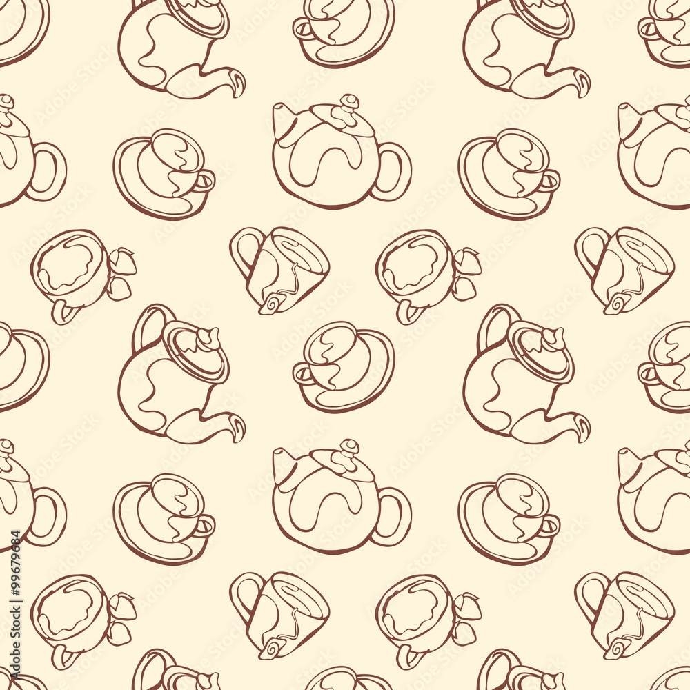 Cup and teapot. Vector seamless illustration. Hand-drawn Cup and teapot. Vector seamless illustration. Hand-drawn