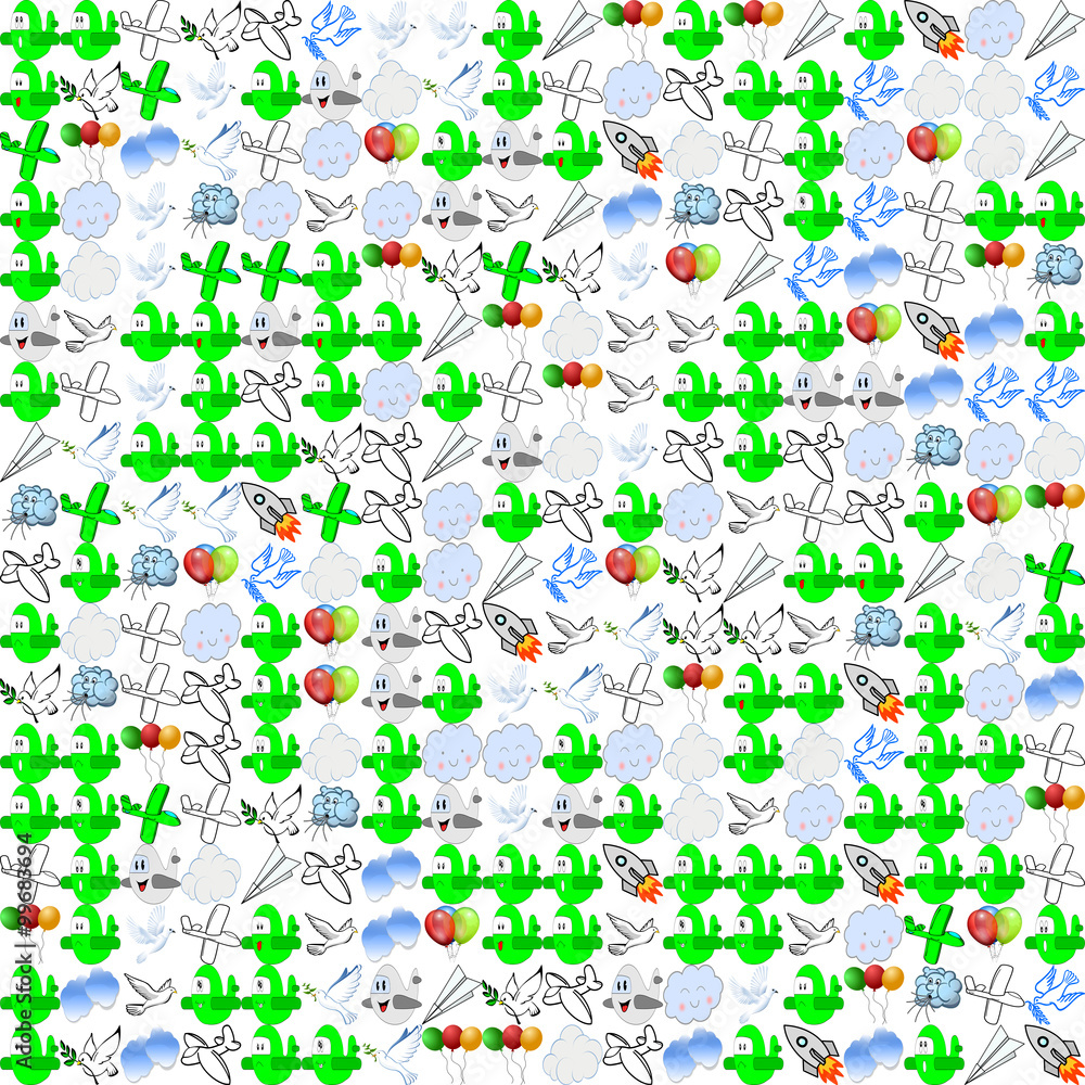 Airplane сartoonish abstractive tile-able pattern. Openclipart.org elements.