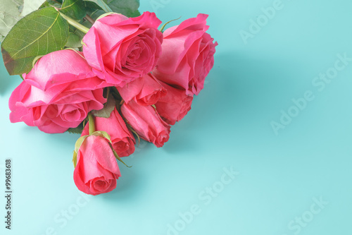 Image of roses on aquamarine background