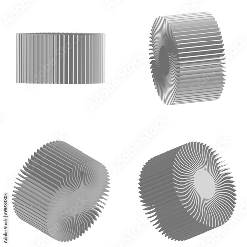 Vector set of four round radiators (heatsink, cooler) with alumi