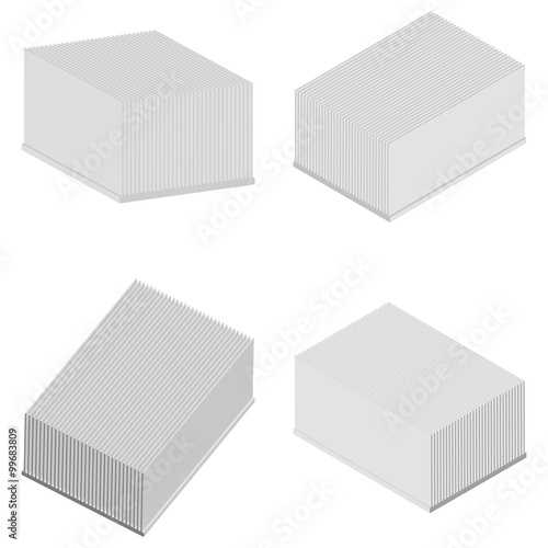 vector set of aluminium heat sink (isometric view) isolated on w