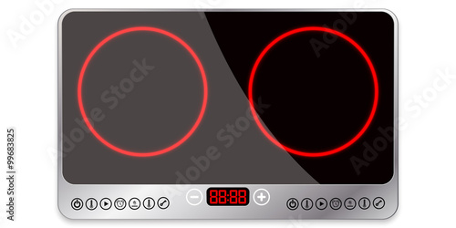 Vector illustration of induction hob with touchpad and two burne