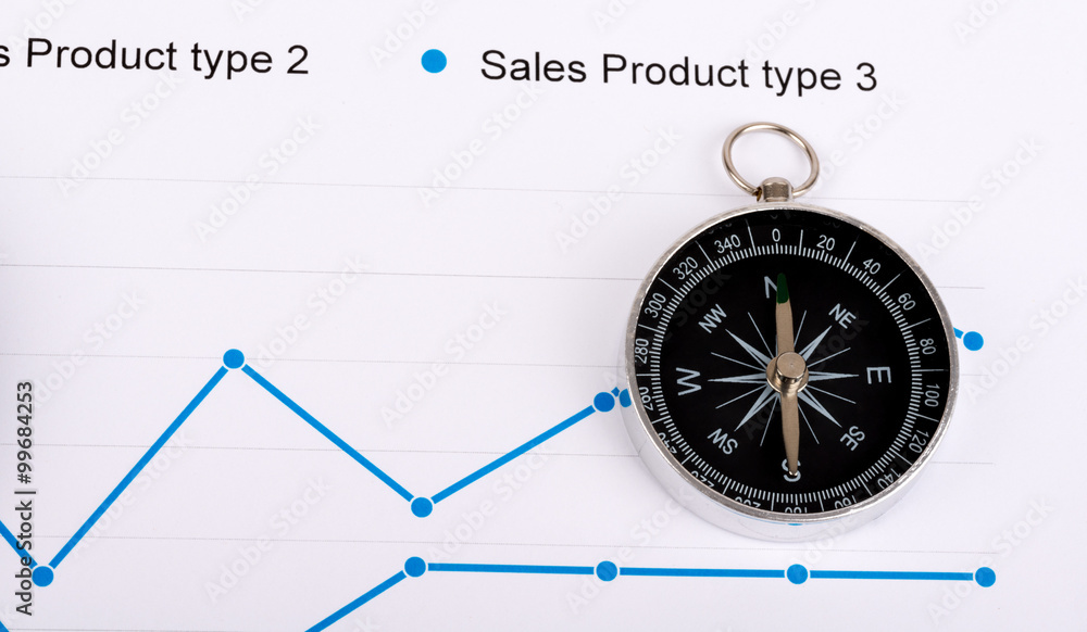Business concept with compass and graph on paper Business concept with compass and graph on paper