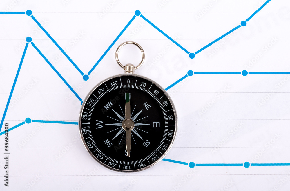 Business concept with compass and graph on paper Business concept with compass and graph on paper