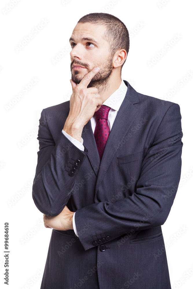 Thoughtful businessman on white background Thoughtful businessman on white background