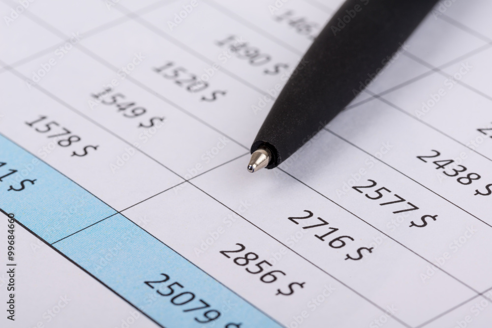 The black handle lays on financial statement The black handle lays on financial statement