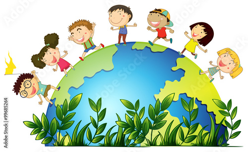 Children running around the globe