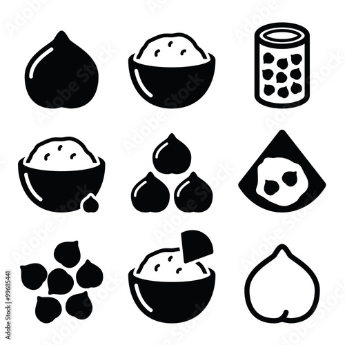 Hummus or houmous , chickpeas vector icons set 