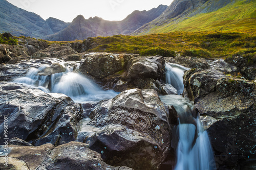 The Fairy Pools and the mountains of Glenbrittle at early morning on Isle of Skye - Scotland, UK
