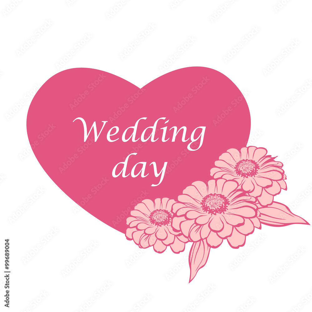 Wagging card in heard form zinnias decorated Wagging card in heard form zinnias decorated