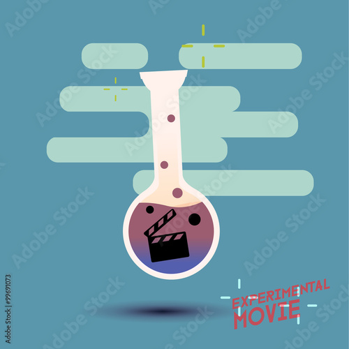 experimental movie. test tube with Film clap board - vector