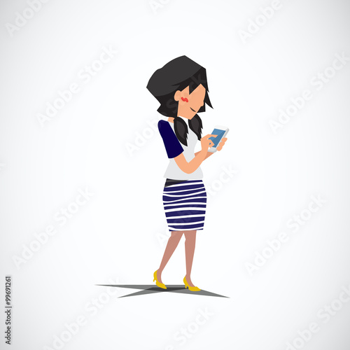 girl texting on her cellphones social networking. walking - vect