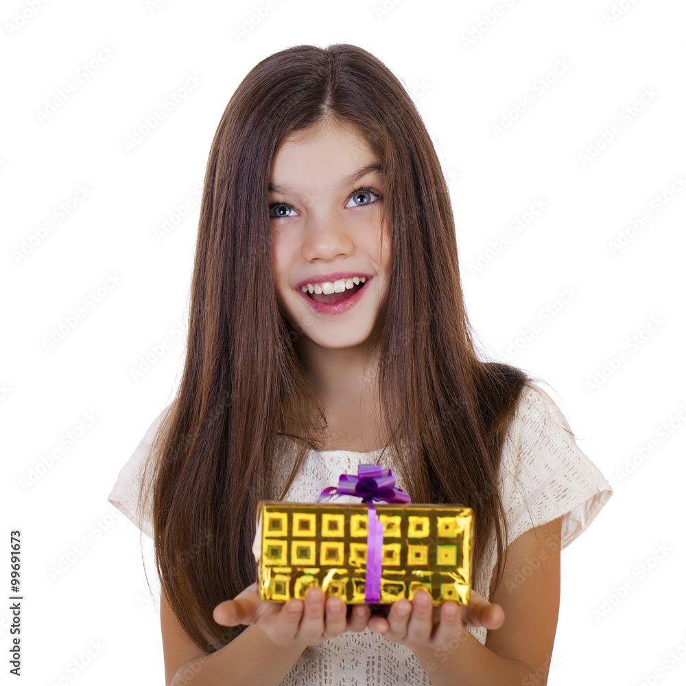 Happy smiling little girl holding and offering a gift for Christ Happy smiling little girl holding and offering a gift for Christ