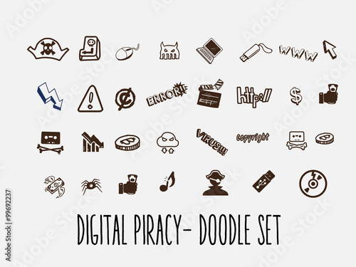 digital criminal. music and movie in doodle style - icon vector