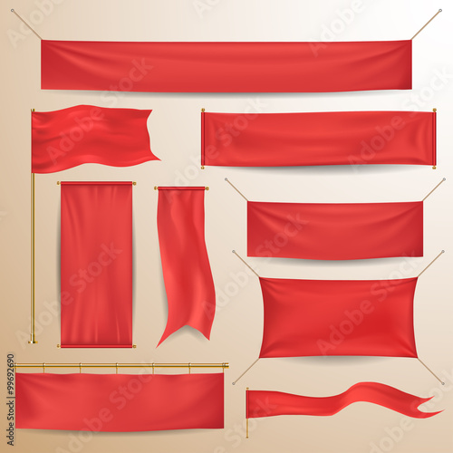 Red textile banners and flags