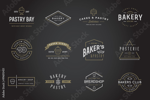 Set of Vector Bakery Pastry Elements and Bread Icons Illustration can be used as Logo or Icon in premium quality