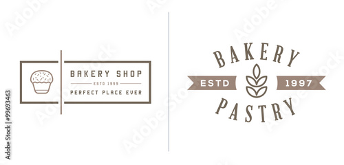 Fototapeta Set of Vector Bakery Pastry Elements and Bread Icons Illustration can be used as