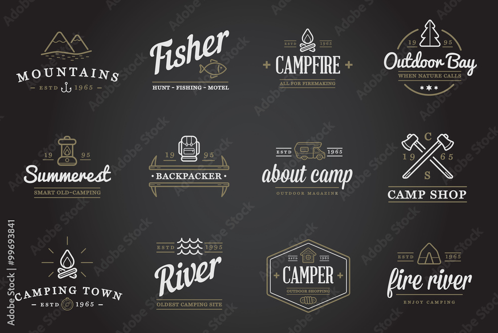 Set of Vector Camping Camp Elements and Outdoor Activity Icons Illustration can be used as Logo or Icon in premium quality Set of Vector Camping Camp Elements and Outdoor Activity Icons Illustration can be used as Logo or Icon in premium quality
