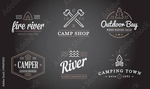 Set of Vector Camping Camp Elements and Outdoor Activity Icons Illustration can be used as Logo or Icon in premium quality