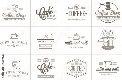 Set of Vector Coffee Elements and Coffee Accessories Illustration can be used as Logo or Icon in premium quality