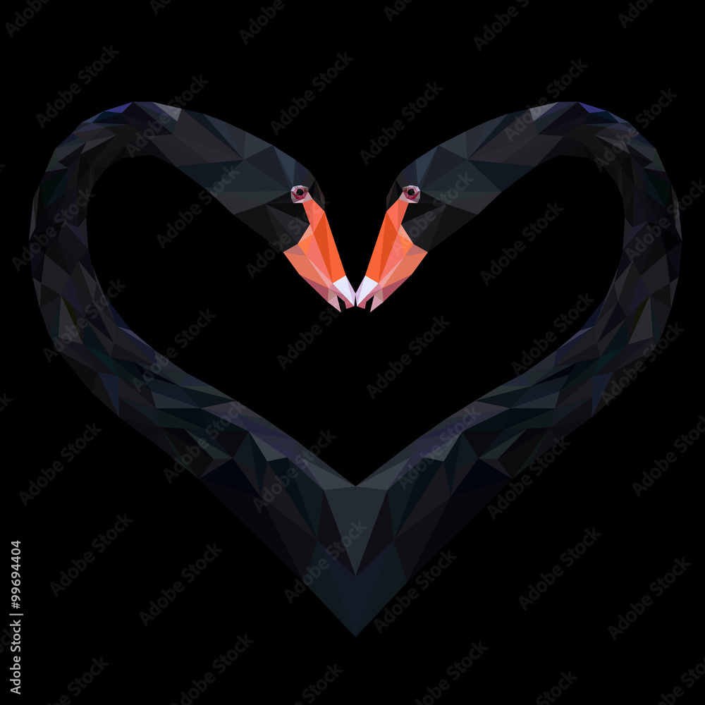 Naklejka premium Black swan bird animal low poly design. Heart shaped Triangle vector illustration.