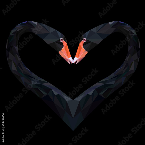 Black swan bird animal low poly design. Heart shaped Triangle vector illustration.
