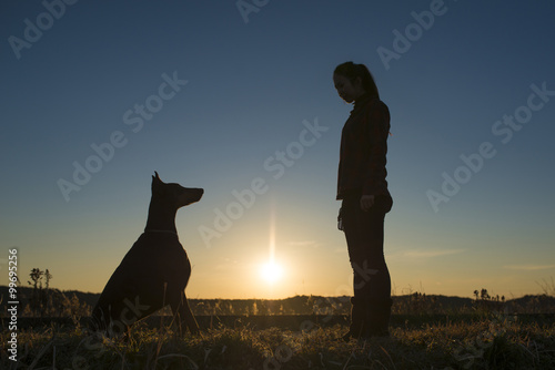 犬と向き合う女性