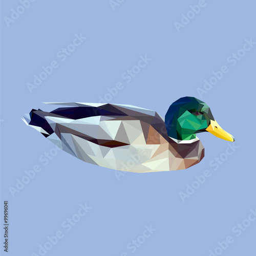 Duck low poly design. Triangle vector illustration.