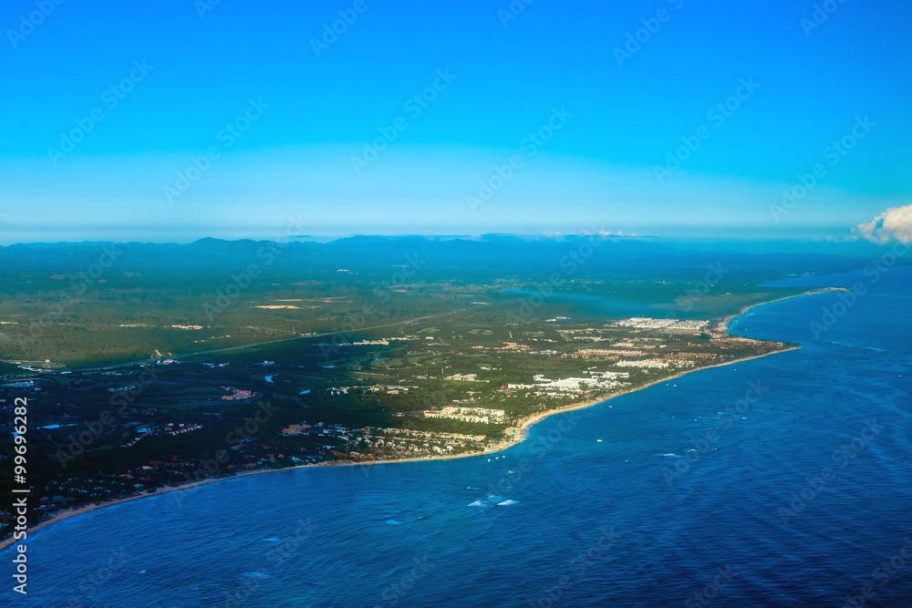 Atlantic Ocean coast from helicopter view, Dominican Republic