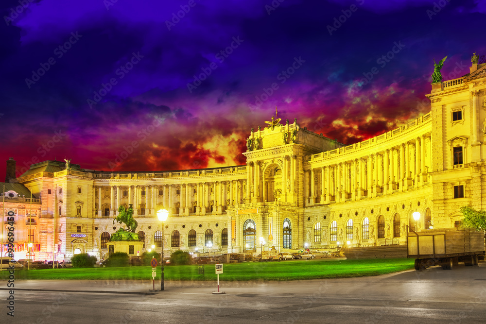 VIENNA, AUSTRIA- SEPTEMBER 10, 2015: Hofburg Palace seen from Mi