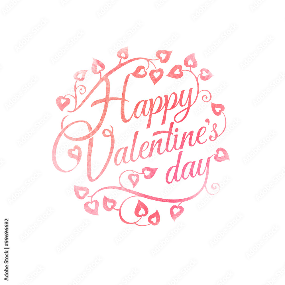 Valentine's Day Greeting Card on watercolor background. Vector illustration.