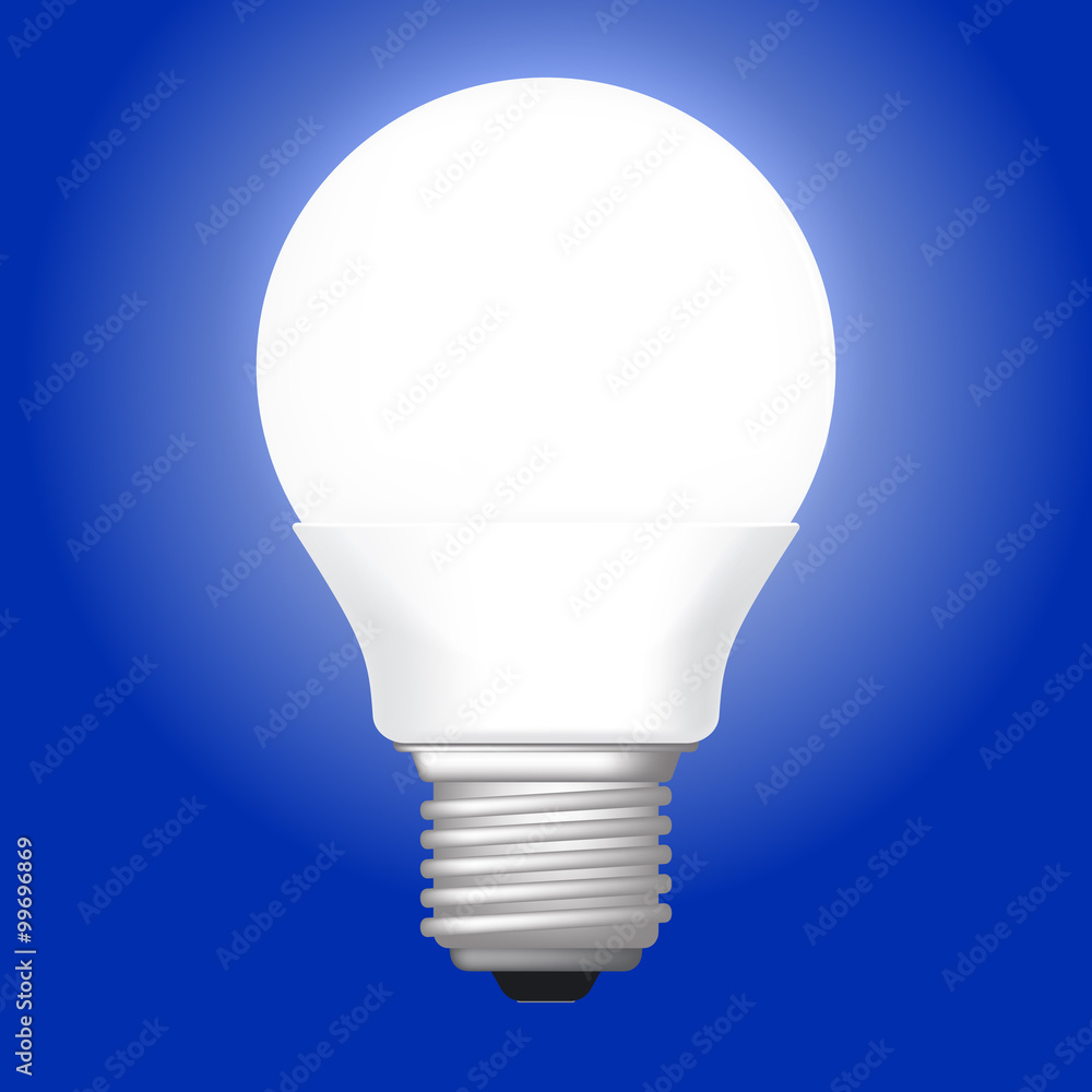Vector illustration of white LED glowing lamp. on blue backgroun Vector illustration of white LED glowing lamp. on blue backgroun