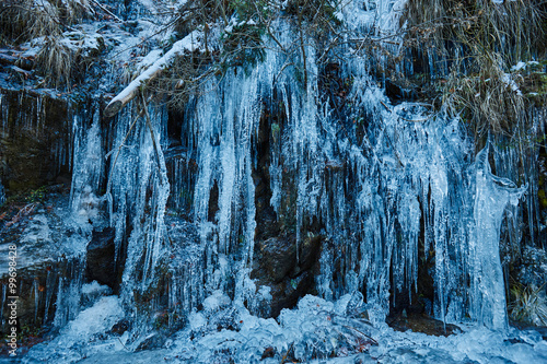 Icicles on mountain wall