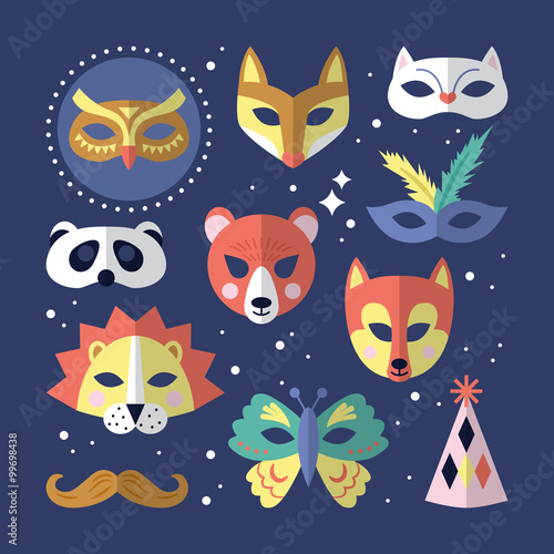 Carnival masks flat stylish design. Vector illustration