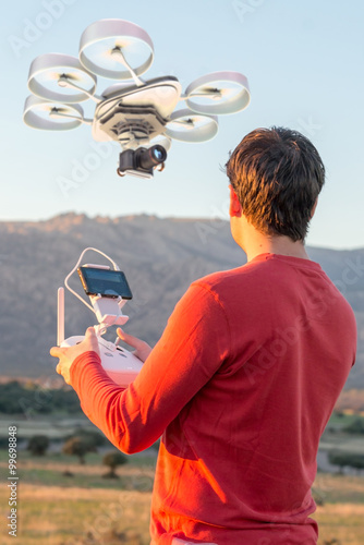 Man guiding a drone