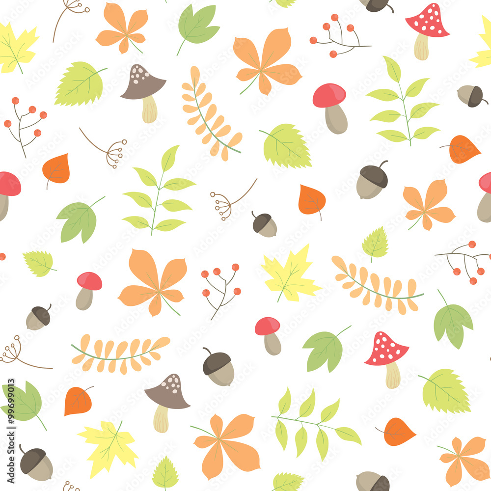 vector seamless autumn pattern with leaves and mushrooms vector seamless autumn pattern with leaves and mushrooms