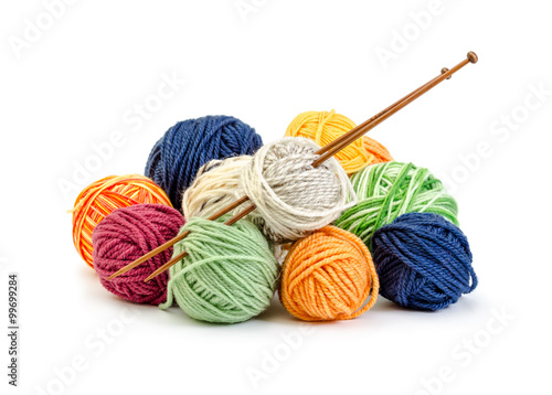 Fotografija Colorful balls of yarn and wooden needles