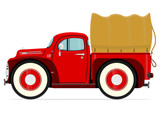 Red cartoon pickup truck on a white background. Vector
