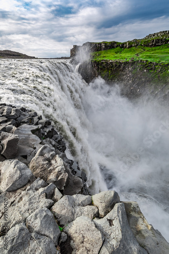 Panorama of huge Dettifoss waterfall in Iceland