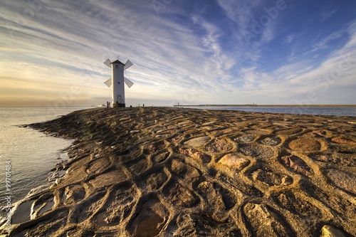 Historic Lighthouse windmill Stawa Mlyny, Swinoujscie, Baltic Sea, Poland.