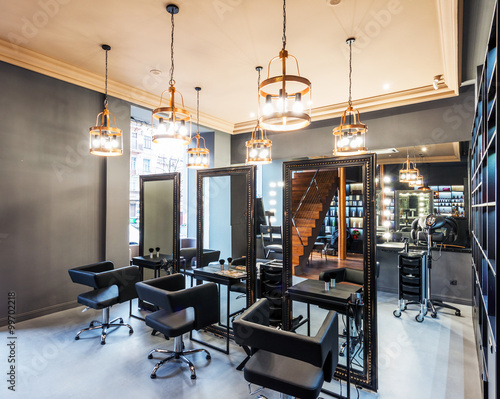Client's chair in barber shop.