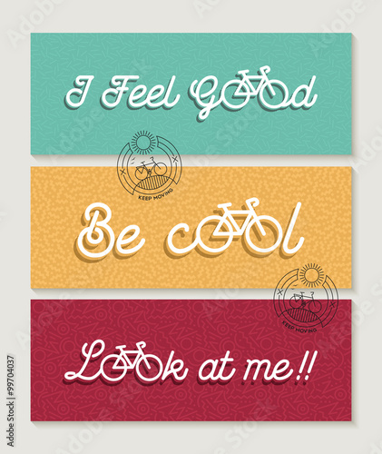 Biking banner set bicycle concept motivation quote